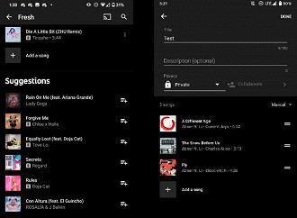 Nova funcionalidade de sugestões de músicas para as playlists do YouTube Music. Fonte: 9to5google