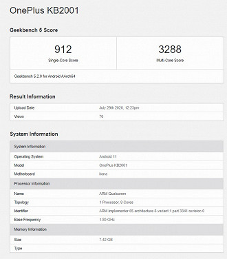 Possível OnePlus 8T no Geekbench