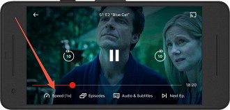 Controle de velocidade durante a reprodução de vídeos no app da Netflix. Fonte: Netflix