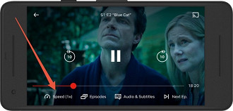Controle de velocidade durante a reprodução de vídeos no app da Netflix. Fonte: Netflix Controle de velocidade durante a reprodução de vídeos no app da Netflix. Fonte: Netflix