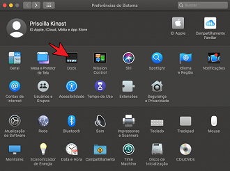 Preferências do sistema > Dock