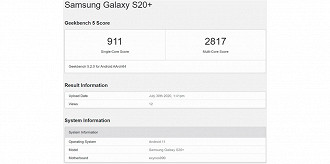 Geekbench exibe pontuação do Galaxy S20 Plus já rodando Android 11.