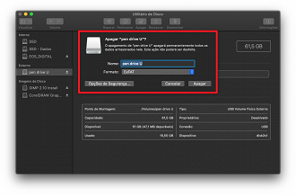 Insira o nome do seu pen drive e escolha o formato.
