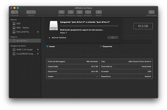 Aguarde a formatação do pen drive.