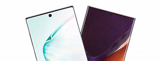 Galaxy Note 10 Plus e Galaxy Note 20 Ultra - Detalhe do design e tela.