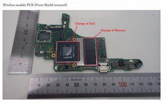 Fotos dos arquivos do FCC mostrando as mudanças que serão feitas no SoC e na memória do Nintendo Switch. Fonte: FCC
