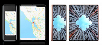 À esquerda, Galaxy Fold, à direita, Galaxy Z Fold 2