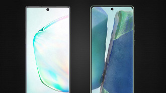 Tela - Galaxy Note 10 (esquerda) e Galaxy Note 20 (direita)