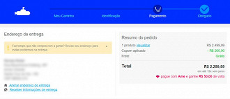 Promoção de R$200 de desconto na TV 4K de 50 Samsung 50TU8000 no site Submarino.