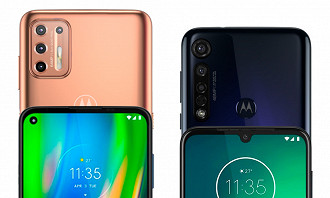 Moto G9 Plus e Moto G8 Plus lado a lado, conjunto quádruplo de câmeras contra conjunto triplo, G9 Plus ganha sensor macro, G8 Plus também possui câmeras competentes.