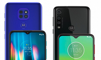 Moto G9 Play e Moto G8 Play lado a lado, conjunto triplo de câmeras em ambos os smartphones. O Moto G9 Play traz sensor principal maior, porém perde a câmera grande angular presente no Moto G8 Play.