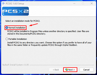 PCSX2 - Selecione Normal Installation e depois Next