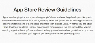 Revisão de diretrizes da App Store. Fonte: Apple