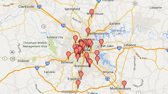 Áreas com o serviço do Google Fiber em Nashville. Fonte: Google Fiber
