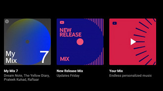 Playlists diárias My Mix do serviço de streaming YouTube Music. Fonte: YouTubeMusic