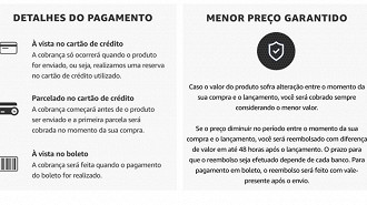 Regras sobre o parcelamento no site da Amazon brasileira. Fonte: Amazon