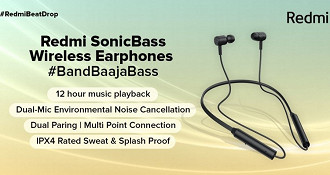 Fone in-ear sem fio Bluetooth SonicBass. Fonte: Xiaomi