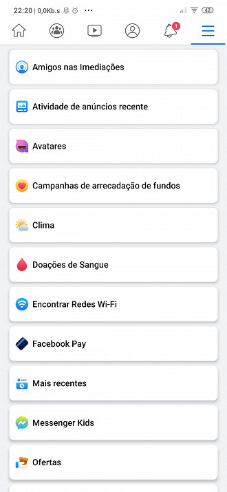 Abra o menu do aplicativo do Facebook para encontrar a função Avatar