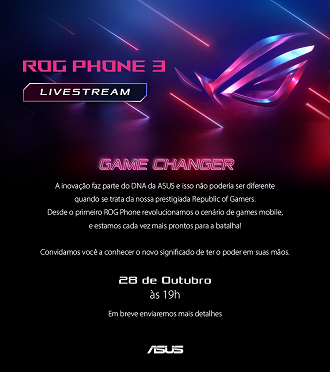Banner de divulgação da Asus do lançamento do novo ROG Phone 3