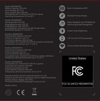 Informações contidas no registro do FCC sobre o Xiaomi Mi Watch. Fonte: FCC