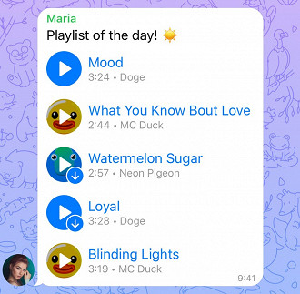 Playlist de música e outros arquivos. Fonte: Telegram