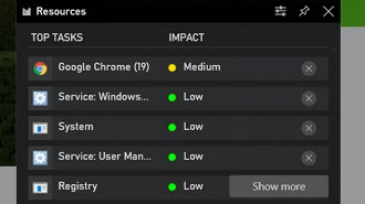 Widget do app Xbox Game bar mostrando o impacto de cada programa no computador. Fonte: Microsoft