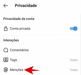 Clique em Menções