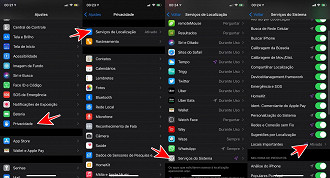 Ajustes > Privacidade > Serviços de Localização >