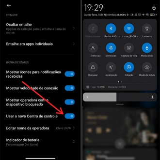 Área de notificações da MIUI 11. Foto: Printscreen/Lucas Ribeiro.