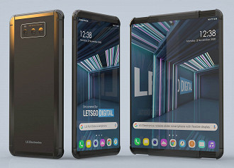 A esquerda, LG Rollable em tamanho retangular de um smartphone, e tamanho quadrado próximo de um tablet á direita.