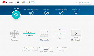 Huawei AX3 tela inicial do software