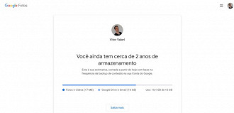 Previsão do tempo que irá durar para ocupar completamente os 15GB de espaço gratuitos oferecidos pela Google. Fonte: Google