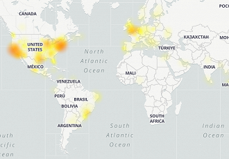 Principais países com instabilidade no Gmail. Foto: Reprodução/DownDetector.