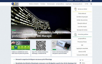Página inicial do site da TSE