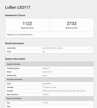 LuBan LE2117, o suposto OnePlus 9 Pro em teste realizado pela Geekbench.