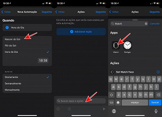Escolha a hora > Clique em Buscar apps e ações > Pesquise e clique em Watch