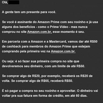 E-mail do Nubank enviado para um cliente onde é explicado sobre a promoção.