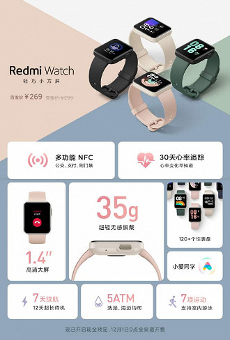 Especificações técnicas do Redmi Watch.