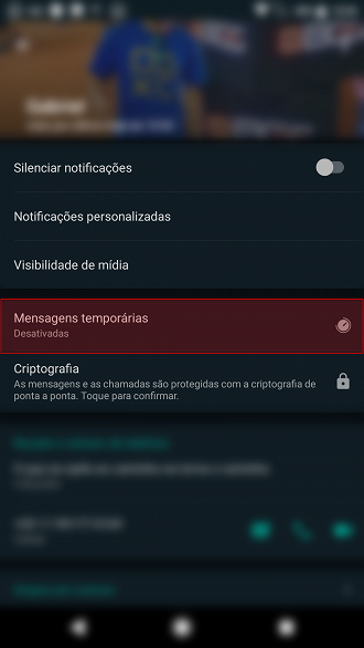 Selecione a opção de Mensagens Temporárias.