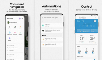 Interface do aplicativo SmartThings. (Imagem: Reprodução/Samsung)