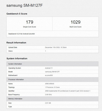 Aparelho SM-M127F é testado no Geekbench. (Imagem: Reprodução/Geekbench)