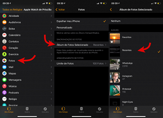 App Watch > Fotos > Álbum de Fotos Selecionado > Recentes.