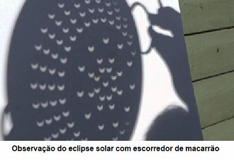 Você pode utilizar um escorredor de macarrão para observar o Eclipse Solar. Você pode utilizar um escorredor de macarrão para observar o Eclipse Solar.