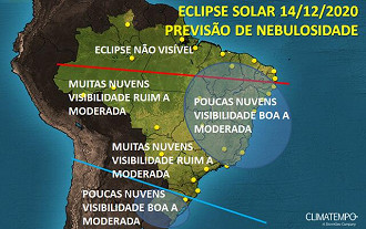 O céu não estará limpo em boa parte do Brasil durante o fenômeno. (Imagem: Reprodução/ClimaTempo)