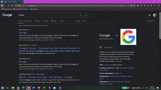 Aparência da página da pesquisa do Google no modo escuro no PC. Fonte: 9to5google