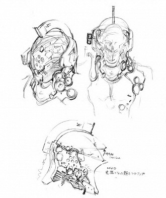 Esboço do capacete de LUDENS. Fonte: Kojima Productions
