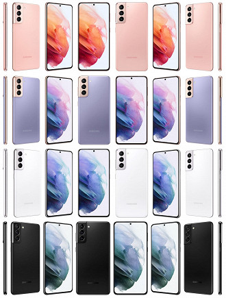 Galaxy S21 renderizado nas cores Rosa, Roxa, Cinza e Preto. (Imagem: Voice) Galaxy S21 renderizado nas cores Rosa, Roxa, Cinza e Preto. (Imagem: Voice)