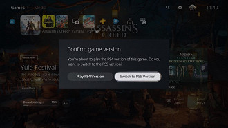 Tela do PS5 perguntando se o usuário quer jogar a versão do jogo para PS4. Fonte: Twitter