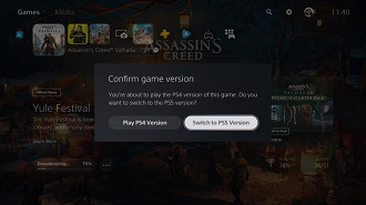 Tela do PS5 perguntando se o usuário quer jogar a versão do jogo para PS4. Fonte: Twitter Tela do PS5 perguntando se o usuário quer jogar a versão do jogo para PS4. Fonte: Twitter