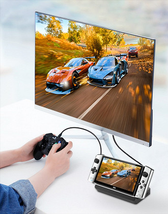 GPD Win 3 conectado em uma TV. GPD Win 3 conectado em uma TV.